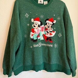Walt Disney World Green Holiday Sweatshirt with Mickey and Minnie